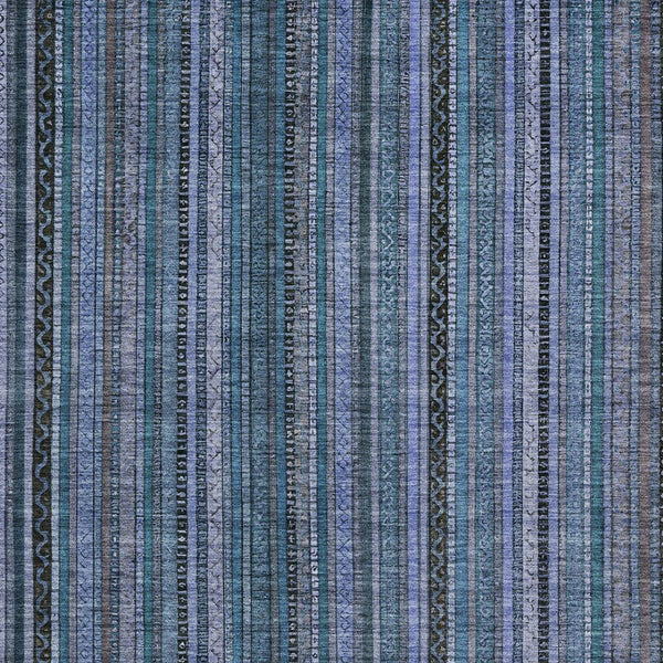HomeRoots 5' Coastal Blue Gray Striped Washable Area Rug for Indoor and Outdoor Spaces - Easy Care & Durable 8' X 10' 616367