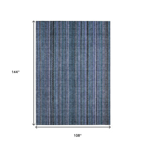 HomeRoots 5' Coastal Blue Gray Striped Washable Area Rug for Indoor and Outdoor Spaces - Easy Care & Durable 9' X 12' 616368