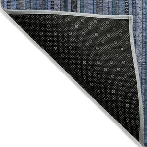 HomeRoots 5' Coastal Blue Gray Striped Washable Area Rug for Indoor and Outdoor Spaces - Easy Care & Durable 9' X 12' 616368