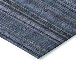 HomeRoots 5' Coastal Blue Gray Striped Washable Area Rug for Indoor and Outdoor Spaces - Easy Care & Durable 9' X 12' 616368