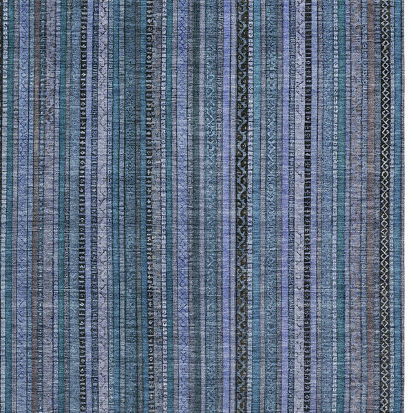 HomeRoots 5' Coastal Blue Gray Striped Washable Area Rug for Indoor and Outdoor Spaces - Easy Care & Durable 9' X 12' 616368