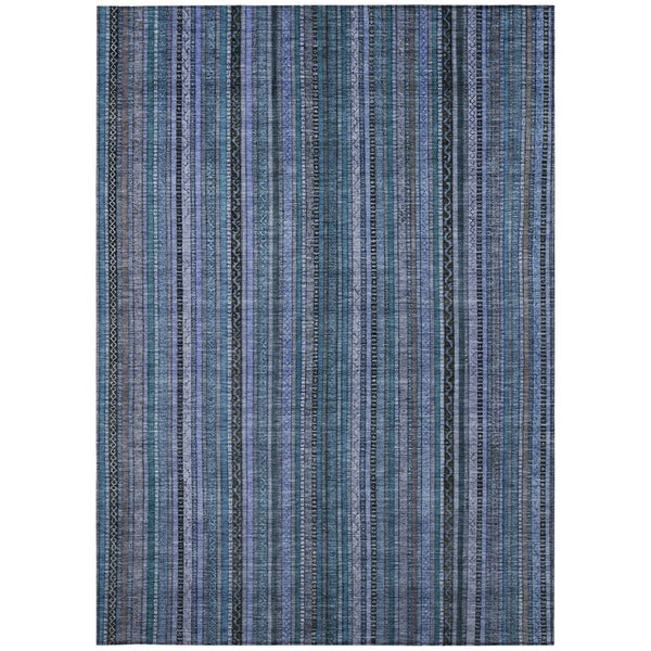 HomeRoots 5' Coastal Blue Gray Striped Washable Area Rug for Indoor and Outdoor Spaces - Easy Care & Durable 10' X 14' 616369