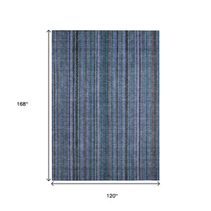 HomeRoots 5' Coastal Blue Gray Striped Washable Area Rug for Indoor and Outdoor Spaces - Easy Care & Durable 10' X 14' 616369