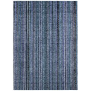 HomeRoots 5' Coastal Blue Gray Striped Washable Area Rug for Indoor and Outdoor Spaces - Easy Care & Durable 10' X 14' 616369