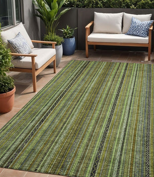 HomeRoots 5' Refresh Your Space with a Bold Green, Gold & Gray Striped Durable Washable Area Rug for Indoors & Outdoors 5' X 8' 616371