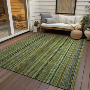 HomeRoots 5' Refresh Your Space with a Bold Green, Gold & Gray Striped Durable Washable Area Rug for Indoors & Outdoors 5' X 8' 616371