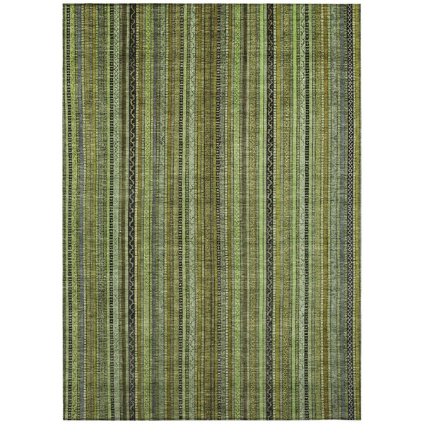 HomeRoots 5' Refresh Your Space with a Bold Green, Gold & Gray Striped Durable Washable Area Rug for Indoors & Outdoors 5' X 8' 616371