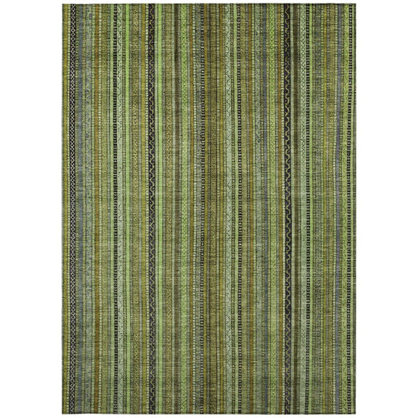 HomeRoots 5' Refresh Your Space with a Bold Green, Gold & Gray Striped Durable Washable Area Rug for Indoors & Outdoors 5' X 8' 616371