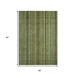 HomeRoots 5' Refresh Your Space with a Bold Green, Gold & Gray Striped Durable Washable Area Rug for Indoors & Outdoors 5' X 8' 616371
