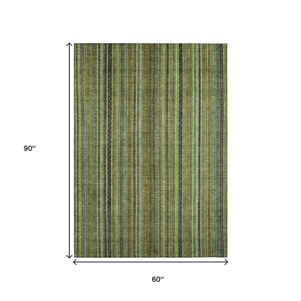 HomeRoots 5' Refresh Your Space with a Bold Green, Gold & Gray Striped Durable Washable Area Rug for Indoors & Outdoors 5' X 8' 616371