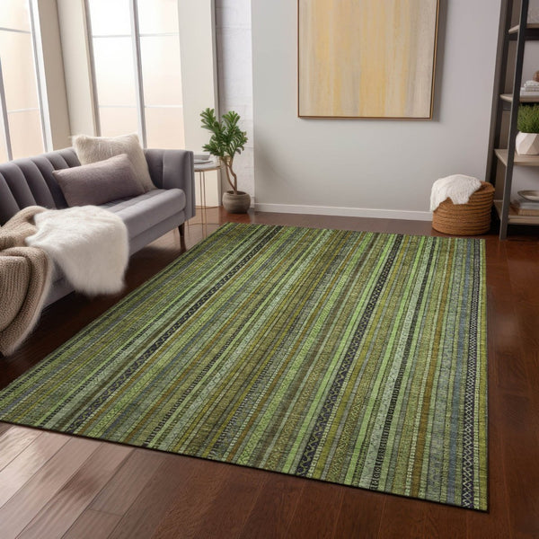 HomeRoots 5' Refresh Your Space with a Bold Green, Gold & Gray Striped Durable Washable Area Rug for Indoors & Outdoors 5' X 8' 616371