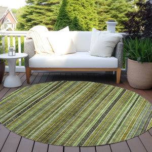 HomeRoots 5' Refresh Your Space with a Bold Green, Gold & Gray Striped Durable Washable Area Rug for Indoors & Outdoors 8' Round 616372