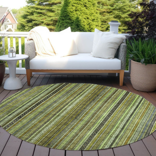 HomeRoots 5' Refresh Your Space with a Bold Green, Gold & Gray Striped Durable Washable Area Rug for Indoors & Outdoors 8' Round 616372