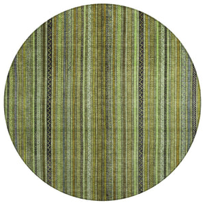 HomeRoots 5' Refresh Your Space with a Bold Green, Gold & Gray Striped Durable Washable Area Rug for Indoors & Outdoors 8' Round 616372