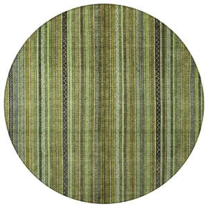HomeRoots 5' Refresh Your Space with a Bold Green, Gold & Gray Striped Durable Washable Area Rug for Indoors & Outdoors 8' Round 616372