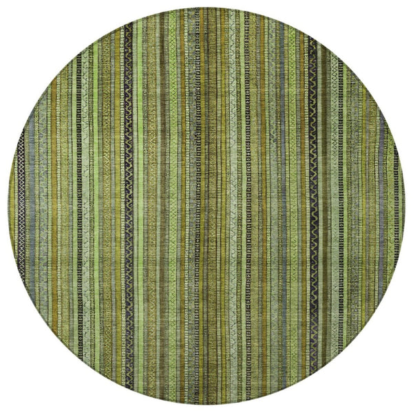 HomeRoots 5' Refresh Your Space with a Bold Green, Gold & Gray Striped Durable Washable Area Rug for Indoors & Outdoors 8' Round 616372