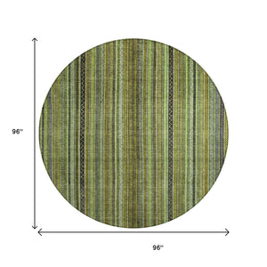 HomeRoots 5' Refresh Your Space with a Bold Green, Gold & Gray Striped Durable Washable Area Rug for Indoors & Outdoors 8' Round 616372