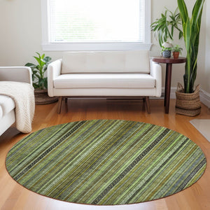 HomeRoots 5' Refresh Your Space with a Bold Green, Gold & Gray Striped Durable Washable Area Rug for Indoors & Outdoors 8' Round 616372
