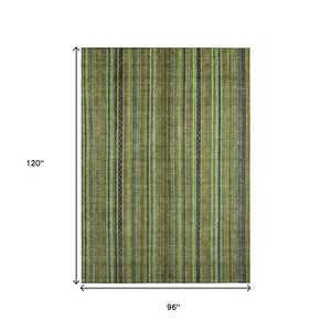 HomeRoots 5' Refresh Your Space with a Bold Green, Gold & Gray Striped Durable Washable Area Rug for Indoors & Outdoors 8' X 10' 616373