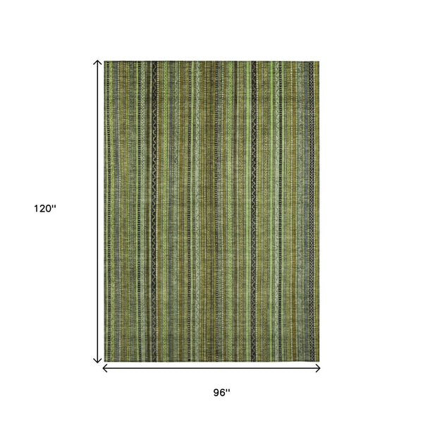 HomeRoots 5' Refresh Your Space with a Bold Green, Gold & Gray Striped Durable Washable Area Rug for Indoors & Outdoors 8' X 10' 616373