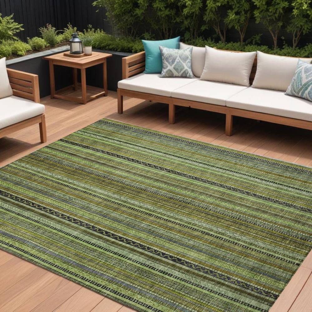 HomeRoots 5' Refresh Your Space with a Bold Green, Gold & Gray Striped Durable Washable Area Rug for Indoors & Outdoors 9' X 12' 616374