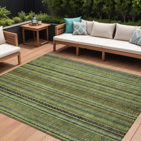 HomeRoots 5' Refresh Your Space with a Bold Green, Gold & Gray Striped Durable Washable Area Rug for Indoors & Outdoors 9' X 12' 616374