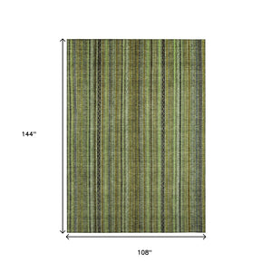 HomeRoots 5' Refresh Your Space with a Bold Green, Gold & Gray Striped Durable Washable Area Rug for Indoors & Outdoors 9' X 12' 616374