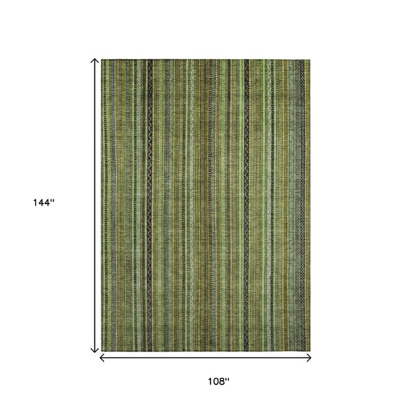 HomeRoots 5' Refresh Your Space with a Bold Green, Gold & Gray Striped Durable Washable Area Rug for Indoors & Outdoors 9' X 12' 616374