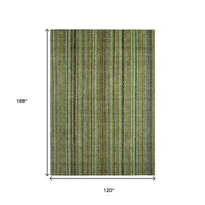 HomeRoots 5' Refresh Your Space with a Bold Green, Gold & Gray Striped Durable Washable Area Rug for Indoors & Outdoors 10' X 14' 616375