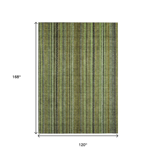 HomeRoots 5' Refresh Your Space with a Bold Green, Gold & Gray Striped Durable Washable Area Rug for Indoors & Outdoors 10' X 14' 616375
