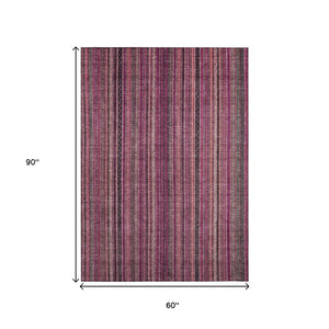 HomeRoots 5' Stylish Pink Mauve and Blush Striped Washable Area Rug for Indoor and Outdoor Spaces, Durable Design 5' X 8' 616377