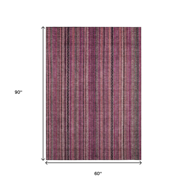 HomeRoots 5' Stylish Pink Mauve and Blush Striped Washable Area Rug for Indoor and Outdoor Spaces, Durable Design 5' X 8' 616377