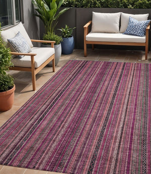 HomeRoots 5' Stylish Pink Mauve and Blush Striped Washable Area Rug for Indoor and Outdoor Spaces, Durable Design 5' X 8' 616377