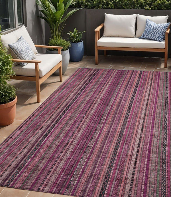 HomeRoots 5' Stylish Pink Mauve and Blush Striped Washable Area Rug for Indoor and Outdoor Spaces, Durable Design 5' X 8' 616377