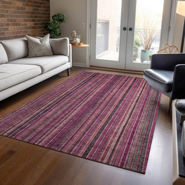 HomeRoots 5' Stylish Pink Mauve and Blush Striped Washable Area Rug for Indoor and Outdoor Spaces, Durable Design 5' X 8' 616377