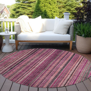 HomeRoots 5' Stylish Pink Mauve and Blush Striped Washable Area Rug for Indoor and Outdoor Spaces, Durable Design 8' Round 616378