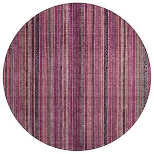 HomeRoots 5' Stylish Pink Mauve and Blush Striped Washable Area Rug for Indoor and Outdoor Spaces, Durable Design 8' Round 616378