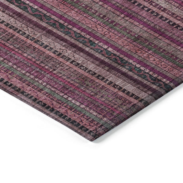 HomeRoots 5' Stylish Pink Mauve and Blush Striped Washable Area Rug for Indoor and Outdoor Spaces, Durable Design 8' Round 616378