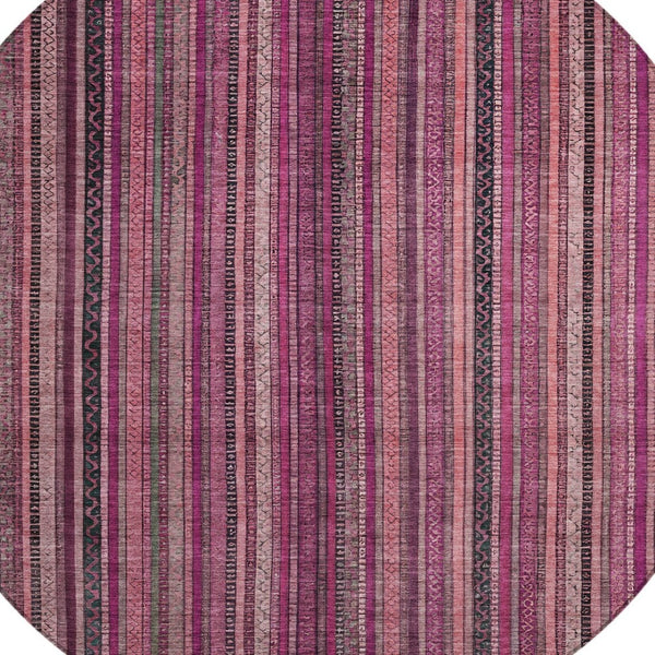 HomeRoots 5' Stylish Pink Mauve and Blush Striped Washable Area Rug for Indoor and Outdoor Spaces, Durable Design 8' Round 616378