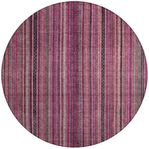 HomeRoots 5' Stylish Pink Mauve and Blush Striped Washable Area Rug for Indoor and Outdoor Spaces, Durable Design 8' Round 616378