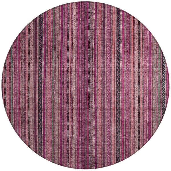 HomeRoots 5' Stylish Pink Mauve and Blush Striped Washable Area Rug for Indoor and Outdoor Spaces, Durable Design 8' Round 616378