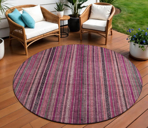 HomeRoots 5' Stylish Pink Mauve and Blush Striped Washable Area Rug for Indoor and Outdoor Spaces, Durable Design 8' Round 616378