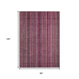 HomeRoots 5' Stylish Pink Mauve and Blush Striped Washable Area Rug for Indoor and Outdoor Spaces, Durable Design 8' X 10' 616379