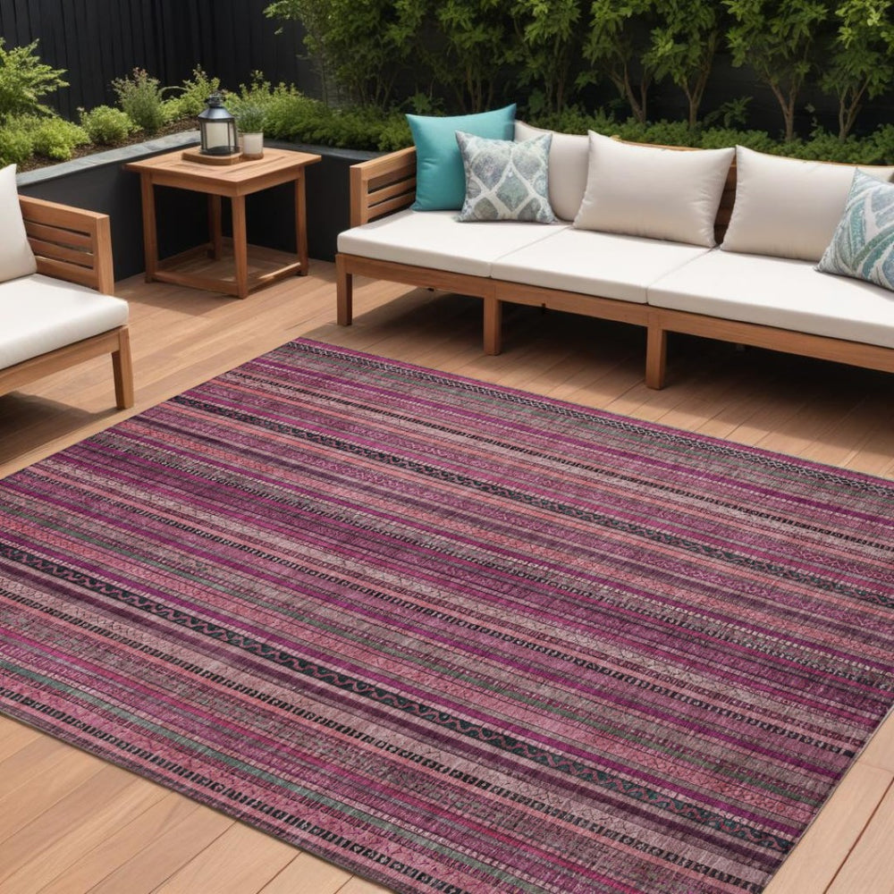 HomeRoots 5' Stylish Pink Mauve and Blush Striped Washable Area Rug for Indoor and Outdoor Spaces, Durable Design 8' X 10' 616379
