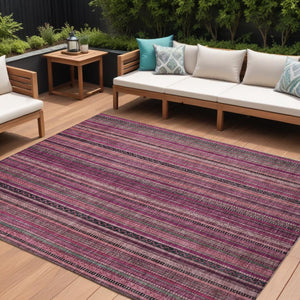 HomeRoots 5' Stylish Pink Mauve and Blush Striped Washable Area Rug for Indoor and Outdoor Spaces, Durable Design 9' X 12' 616380