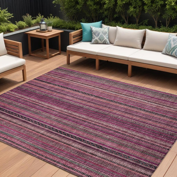 HomeRoots 5' Stylish Pink Mauve and Blush Striped Washable Area Rug for Indoor and Outdoor Spaces, Durable Design 9' X 12' 616380