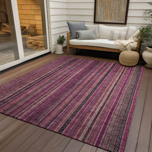 HomeRoots 5' Stylish Pink Mauve and Blush Striped Washable Area Rug for Indoor and Outdoor Spaces, Durable Design 9' X 12' 616380