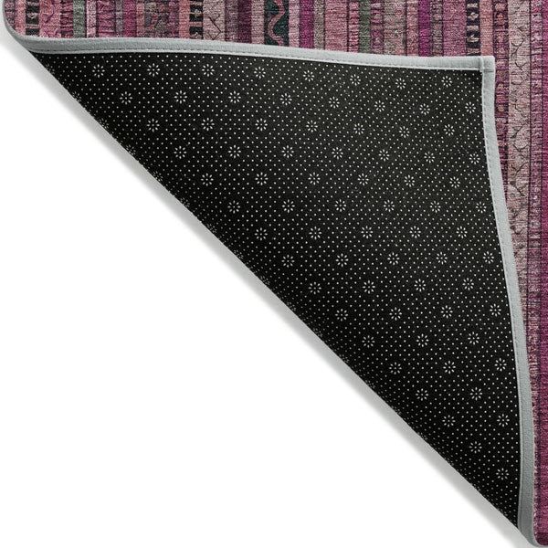 HomeRoots 5' Stylish Pink Mauve and Blush Striped Washable Area Rug for Indoor and Outdoor Spaces, Durable Design 9' X 12' 616380