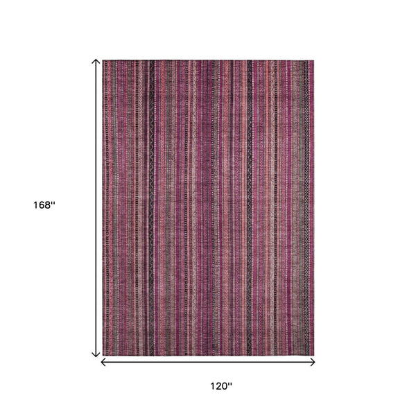 HomeRoots 5' Stylish Pink Mauve and Blush Striped Washable Area Rug for Indoor and Outdoor Spaces, Durable Design 10' X 14' 616381