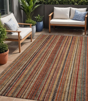 HomeRoots 5' Striped Washable Area Rug in Rust, Taupe & Gray – Stylish Indoor/Outdoor Home Décor Solution 5' X 8' 616383